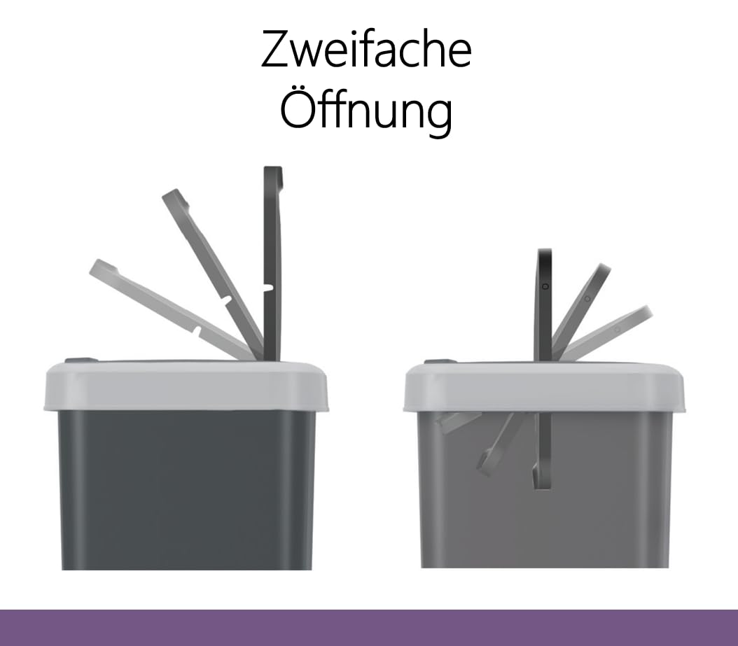 Plana FLIP BIN Mülltonne - mit Öffnung in 2 richtungen - Mülleimer Küche - Abfalleimer Küche mit Dec