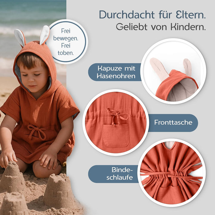 Mababu Badeponcho Baby & Kinder EXTRA weich (100% Bio-Baumwolle) | Kinder Badeponcho 1-7 Jahre| Hand
