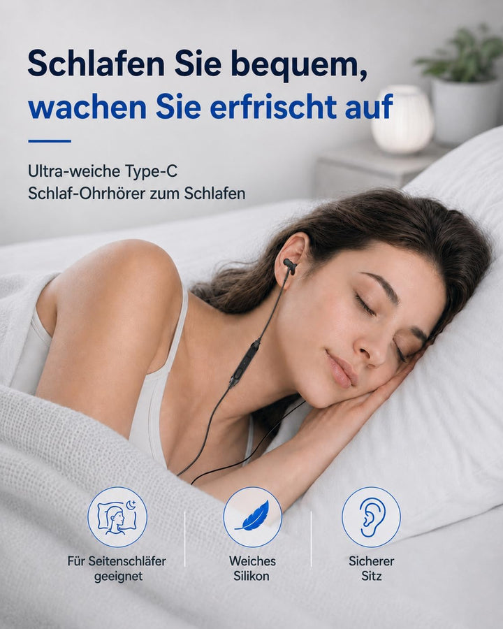Hearprotek 2 Paar USB c-Schlaf-Ohrhörer, Kopfhörer mit Mikrofon-Silikon-Geräuschisolierung Typ c-Ohr