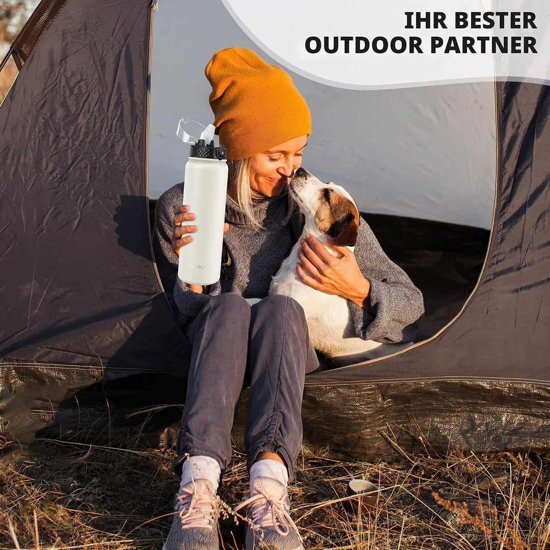 OLDLEY Edelstahl Trinkflasche mit Strohhalm, 1L Isolierte Trinkflasche, Thermosflasche BPA-freie - A