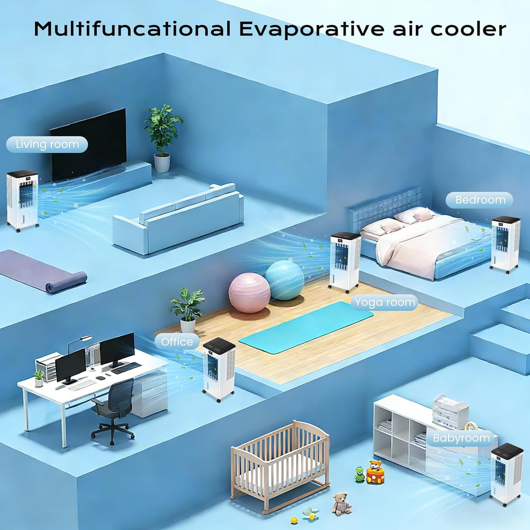 Klimaanlage Mobil Ohne Abluftschlauch, 4 IN 1 Verdunstungskühler Wassertank Leiser Luftkühler Schlaf