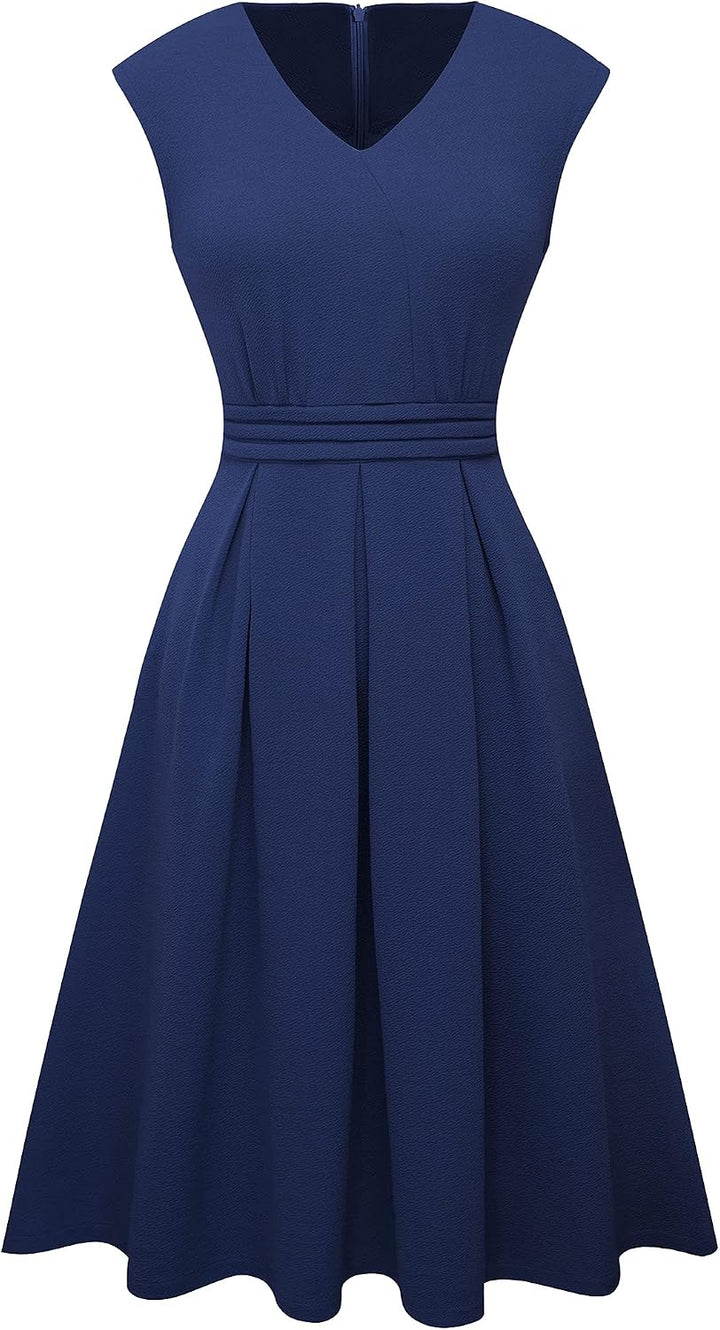 HOMEYEE Damen Vintage 50er Ärmellos Cocktail Retro mit Pocket Flared Kleid A196, XXL Dunkelblau