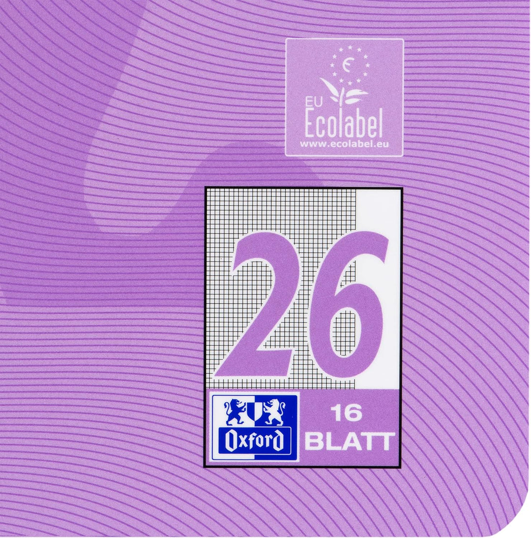 Oxford Schulheft A4 Touch, 16 Blatt, Lineatur 26, kariert, 15 Stück flieder L 26 - kariert mit Rand