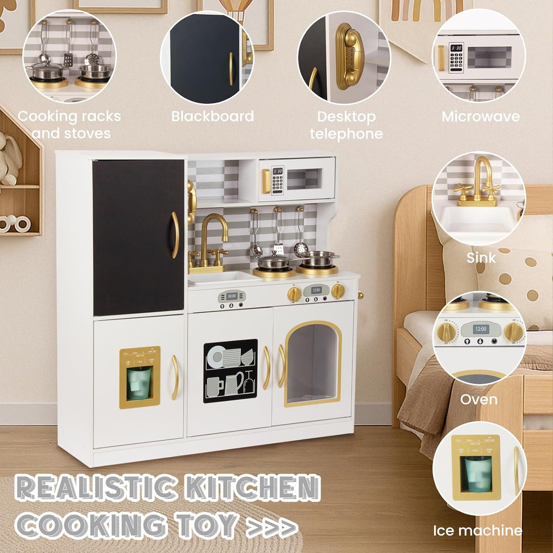 Kinderküche Holz Spielküche für Kinder mit Blackboard, Telefon, Topf, Topfschaufel, Geschenk küche K