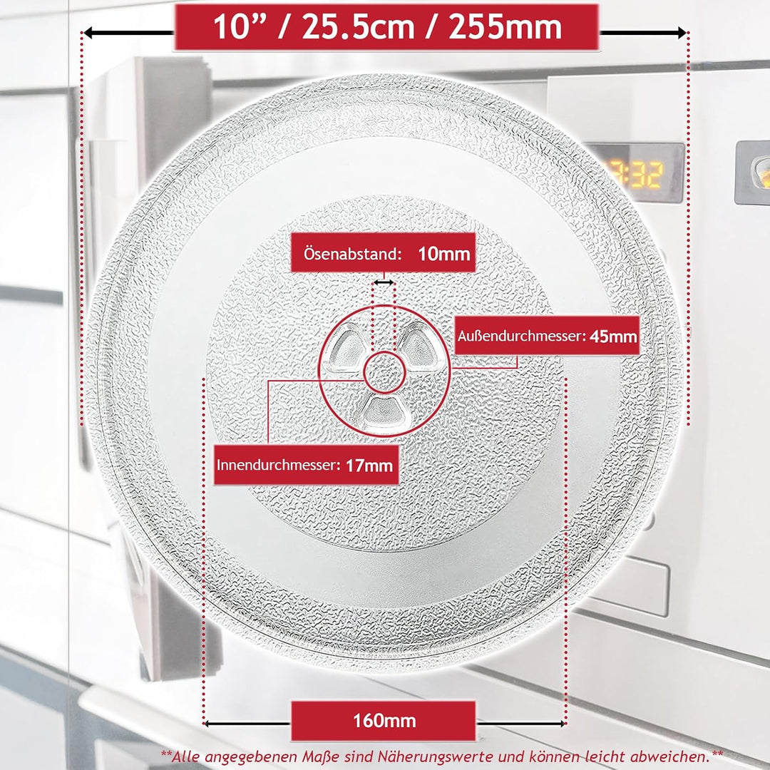Spares2go, Universal Drehteller aus Glas für die Mikrowelle (255 mm Durchmesser)