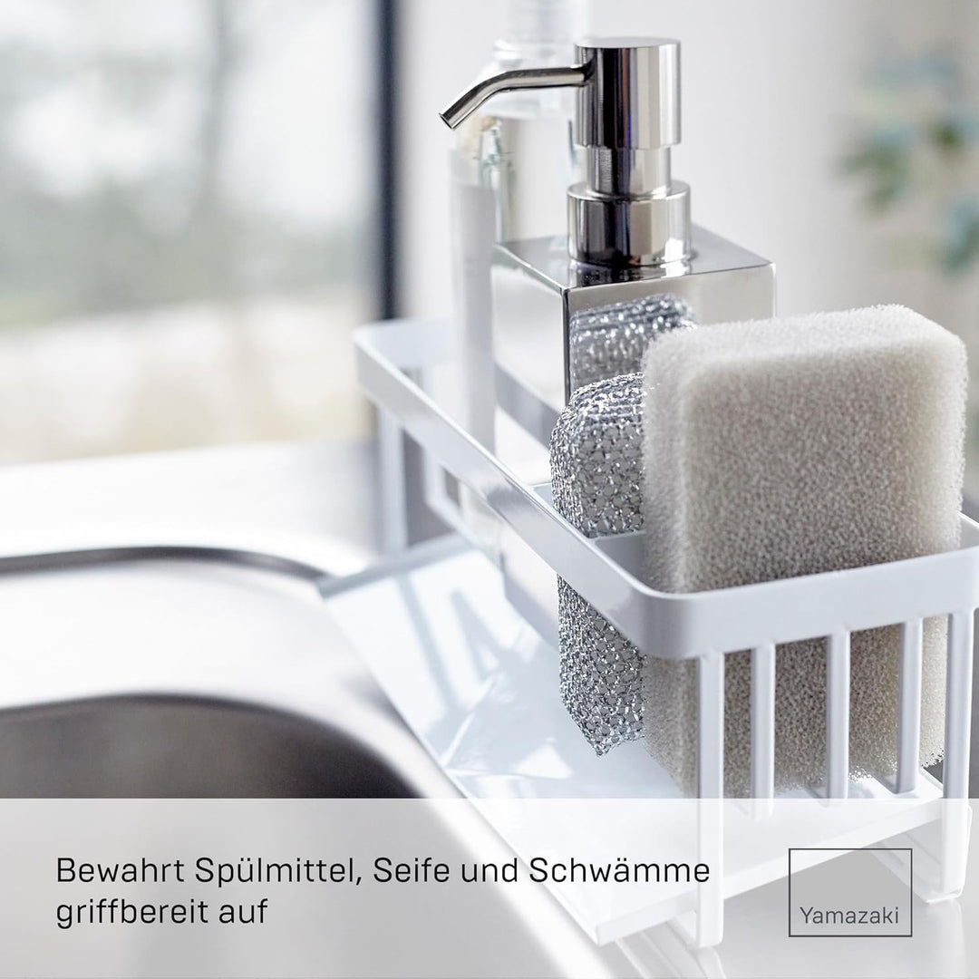 YAMAZAKI 5016 Tower Abtropfgestell für Schwämme und Seifenspender, weiss, Stahl, Minimalistisches De