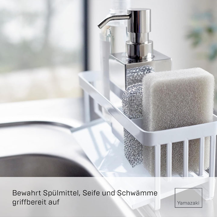 YAMAZAKI 5016 Tower Abtropfgestell für Schwämme und Seifenspender, weiss, Stahl, Minimalistisches De