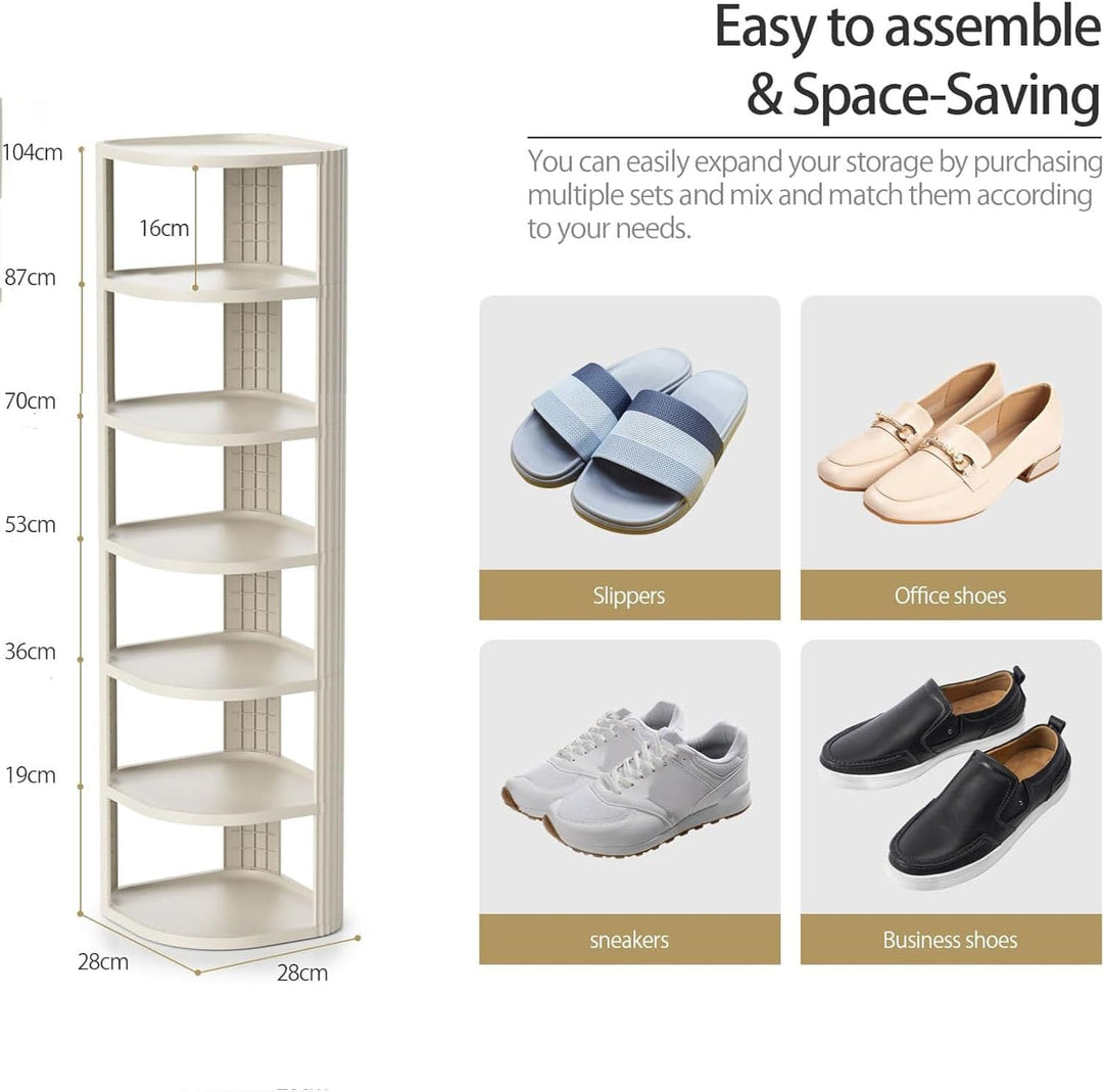 Schuhregal Schmal mit 7 Ebenen,Platzsparendes Kunststoff Schuhregal Schmal und Hoch,Verstellbarer Sc