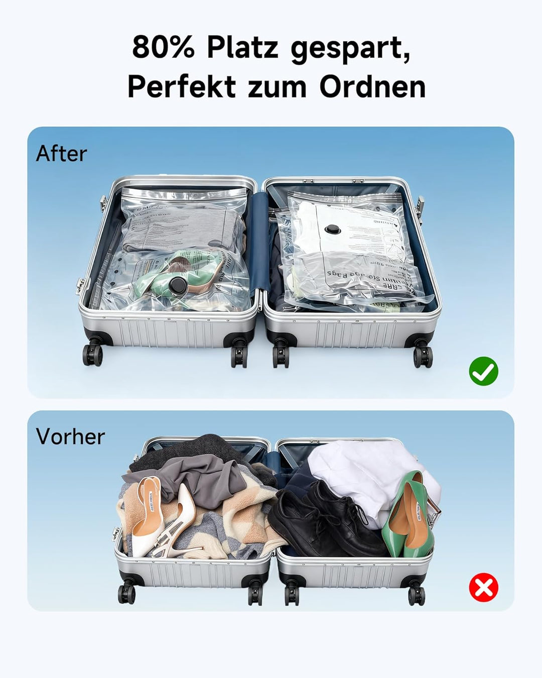Vakuumbeutel für kleidung mit kabellose Vakuumpumpe, 16 Stück in 4 Grössen (60×50 cm / 60×40 cm / 50