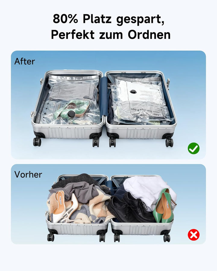 Vakuumbeutel für kleidung mit kabellose Vakuumpumpe, 12 Stück in 4 Grössen (60×50 cm / 60×40 cm / 50