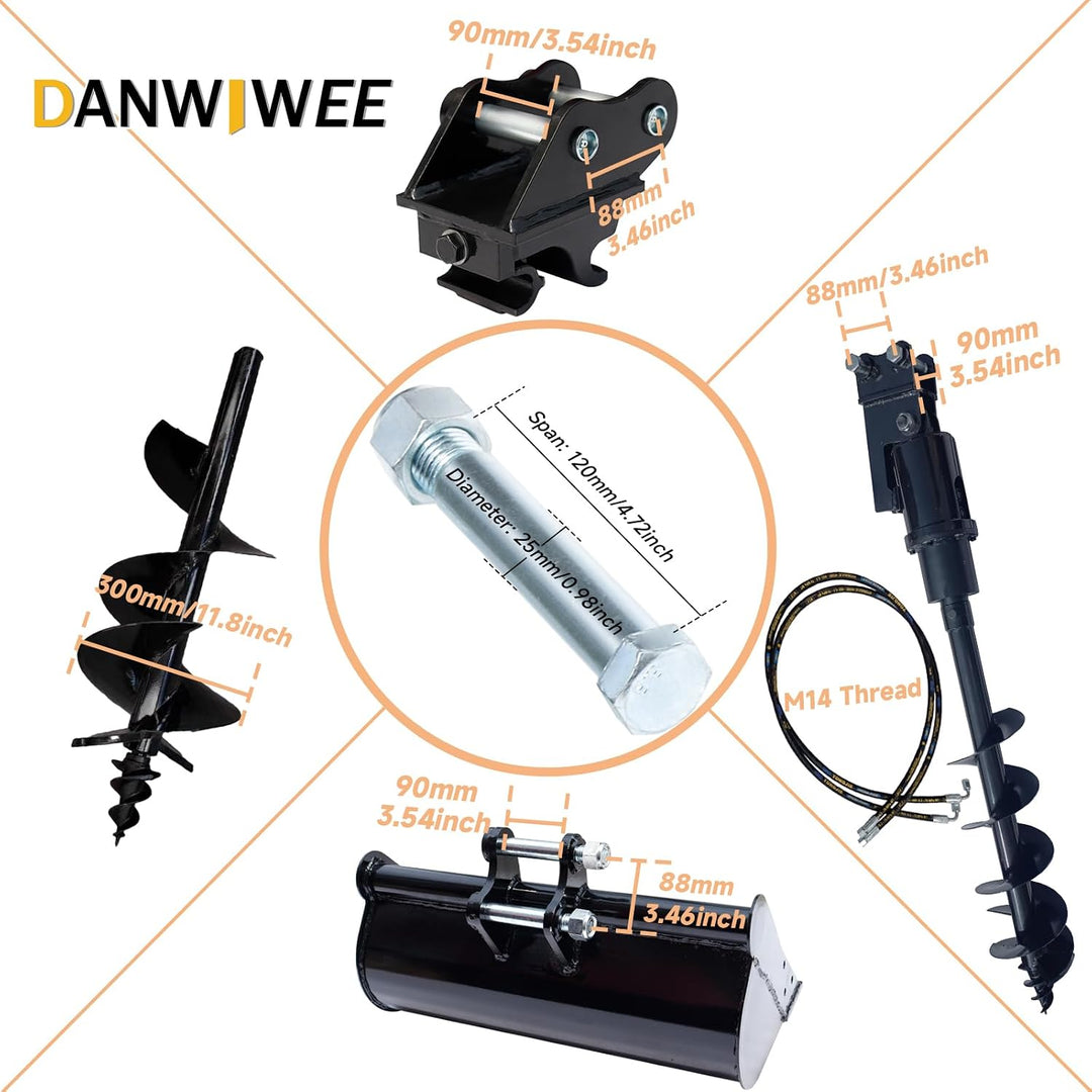 Minibagger Anbaugeräte Set 8-in-1 für 25mm Bolzen Schnellwechsler | 8-in-1 Löffelpaket aus Mangansta