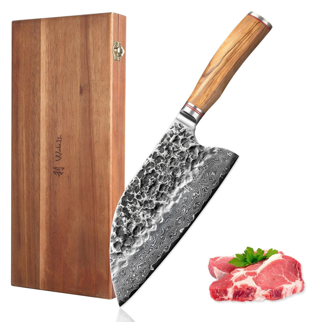 Wakoli Olive HS Serie Damast Chinesisches Kochmesser 20 cm extrem scharfe Klinge aus 67 Lagen I Prof