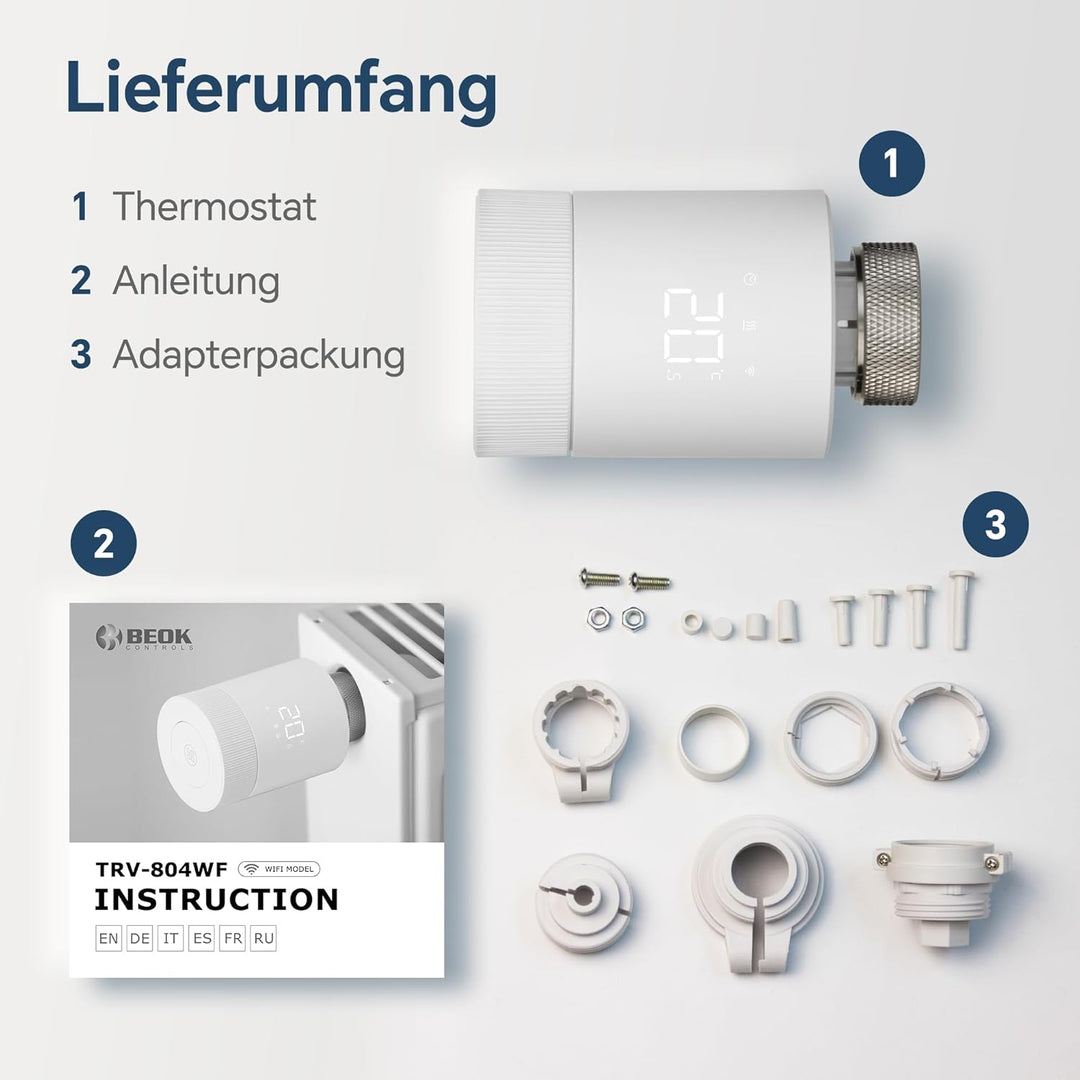 Beok Smart Home Heizkörperthermostat,WLAN Heizungthermostat Heizkörper Thermostatkopf Digital WiFi H