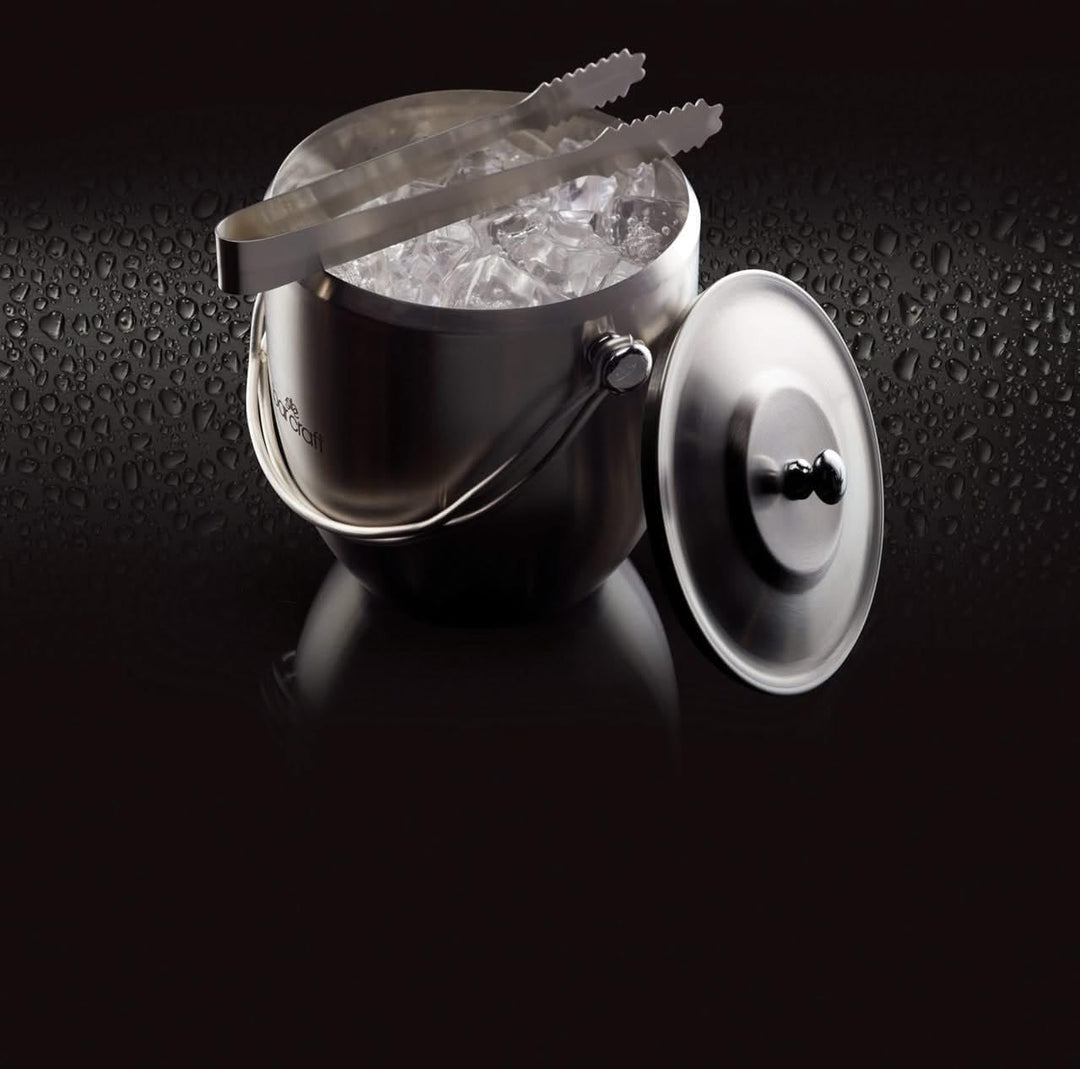 Bar Craft Eiskübel mit Deckel und Eiszange, polierter Edelstahl, Henkel, in Geschenkbox, 1.9 Liter V
