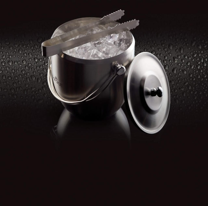 Bar Craft Eiskübel mit Deckel und Eiszange, polierter Edelstahl, Henkel, in Geschenkbox, 1.9 Liter V