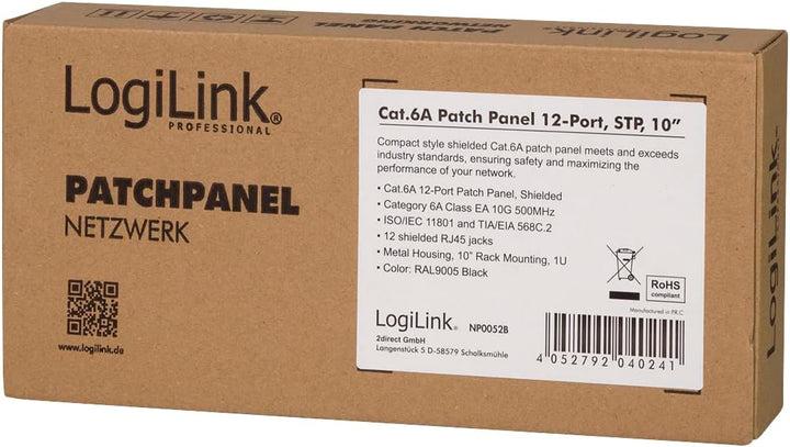 LogiLink Professional Cat.6A (500 MHz) Patchpanel - Verteilerfeld, 10", STP (geschirmt) 12-Port (RJ4