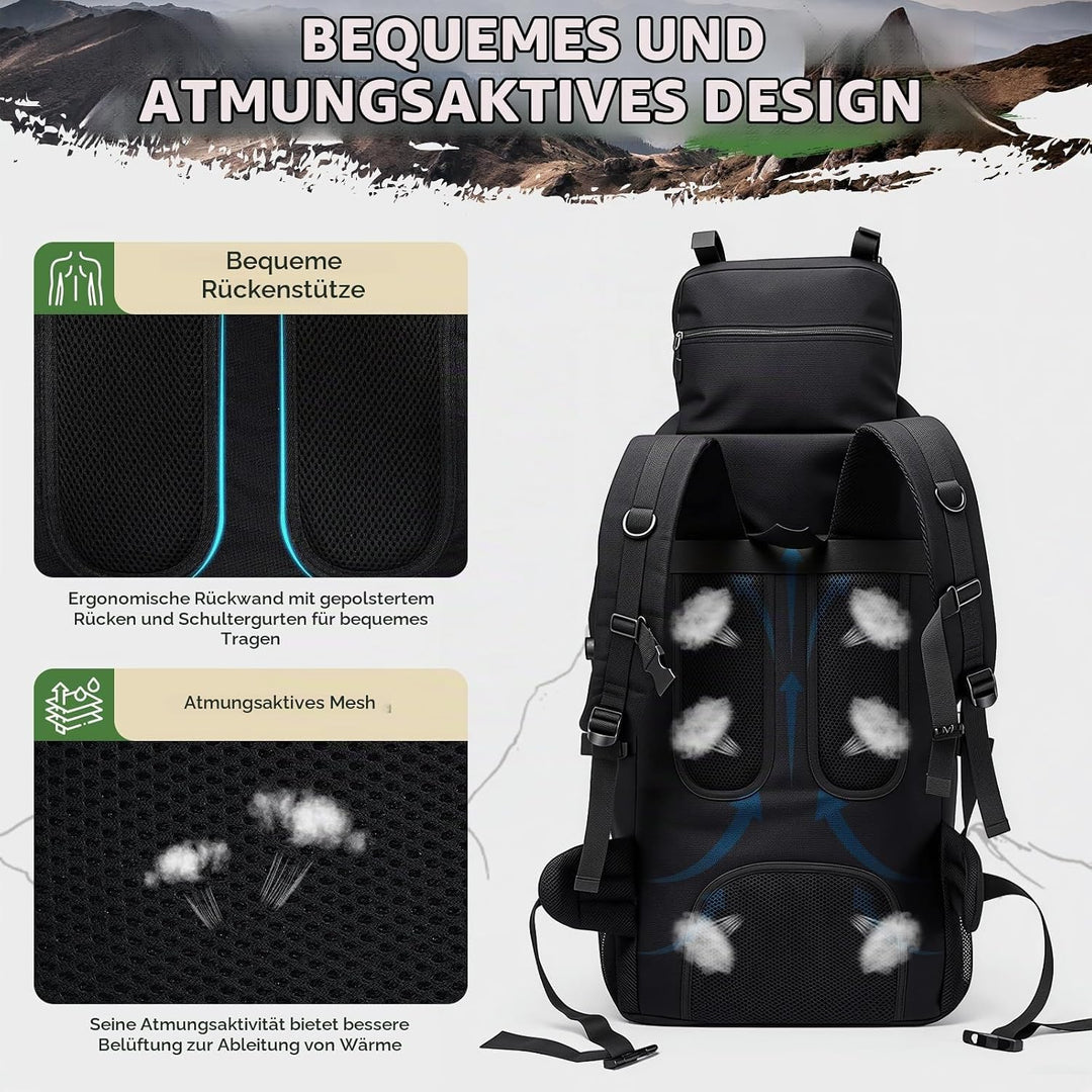 Wanderrucksack Herren Damen 90L Trekkingrucksack Reiserucksack Grosser Wasserdicht Wandern Rucksack