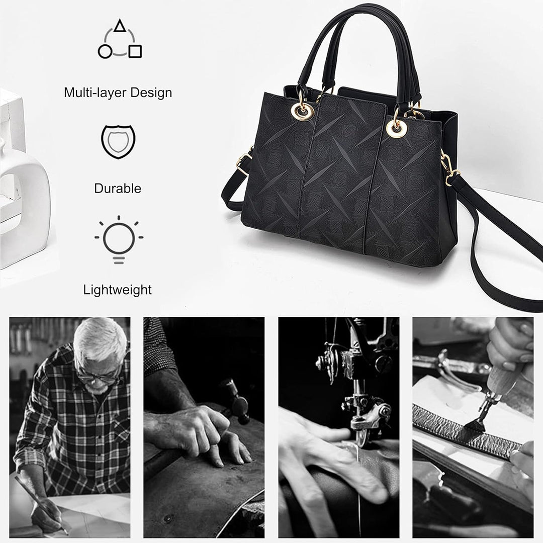FANDARE Elegante Umhängetaschen Damen Schultertasche Dimensional Carving-Muster PU Leder Wasserdicht