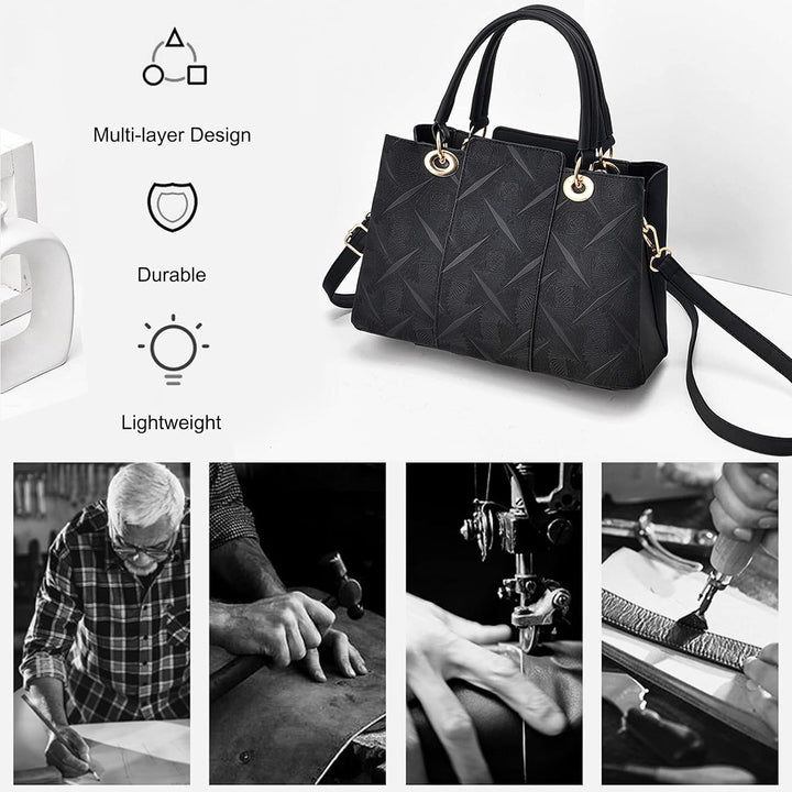 FANDARE Elegante Umhängetaschen Damen Schultertasche Dimensional Carving-Muster PU Leder Wasserdicht