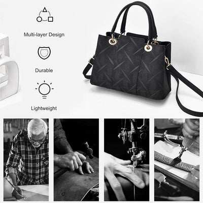 FANDARE Elegante Umhängetaschen Damen Schultertasche Dimensional Carving-Muster PU Leder Wasserdicht