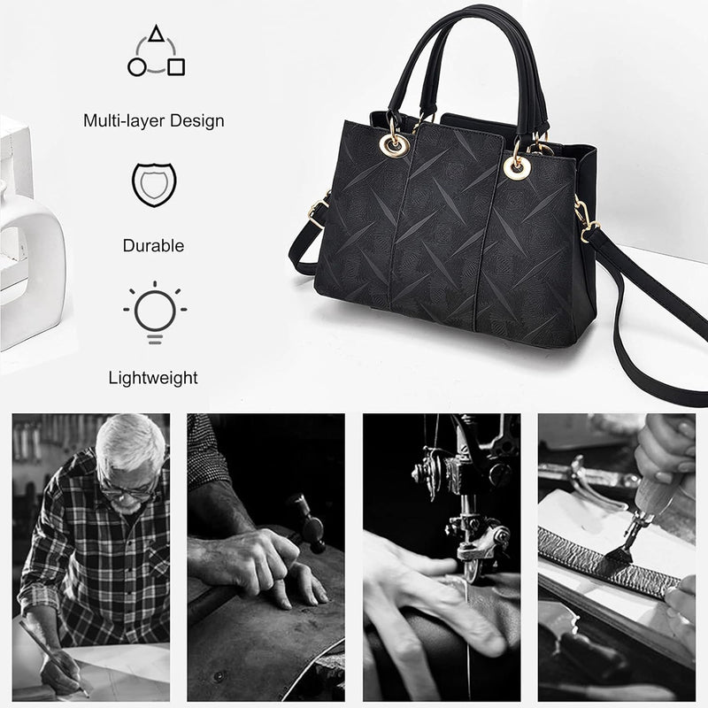 FANDARE Elegante Umhängetaschen Damen Schultertasche Dimensional Carving-Muster PU Leder Wasserdicht