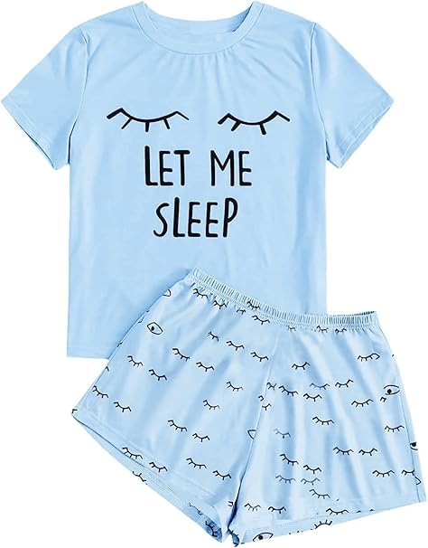 Haloumoning Mädchen Schlafanzüge Sommer Niedliche Shorts Set Bequem Kurzarm Cartoon bedrucktes Pyjam