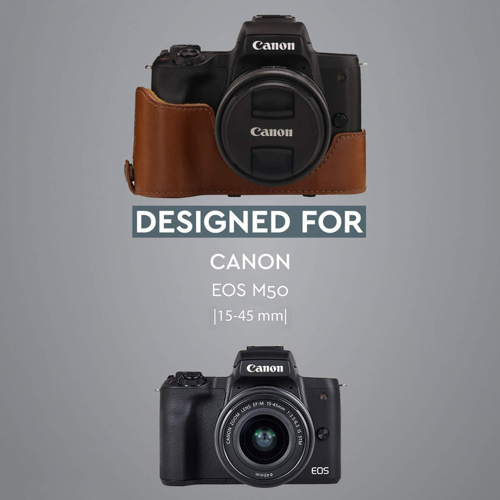 MegaGear MG1448 Canon EOS M50 (15-45mm) Ever Ready Leder Kamera-Case mit Trageriemen - Hellbraun, He