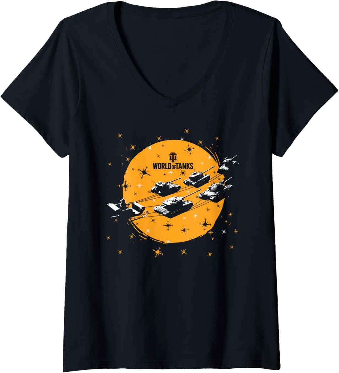 World of Tanks Weihnachtsmann & Tankdeer T-Shirt mit V-Ausschnitt