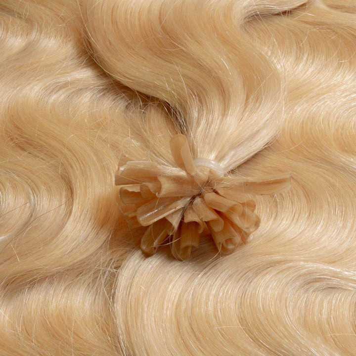 hair2heart Premium Extensions Echthaar Bondings Gewellt - 50 Strähnen 1g 60cm 9/0 lichtblond 