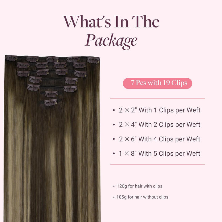 GOO GOO Clip in Extensions Echthaar, Echthaar Extensions Clip, 30cm 85g 7pcs, Clip In Haarverlängeru