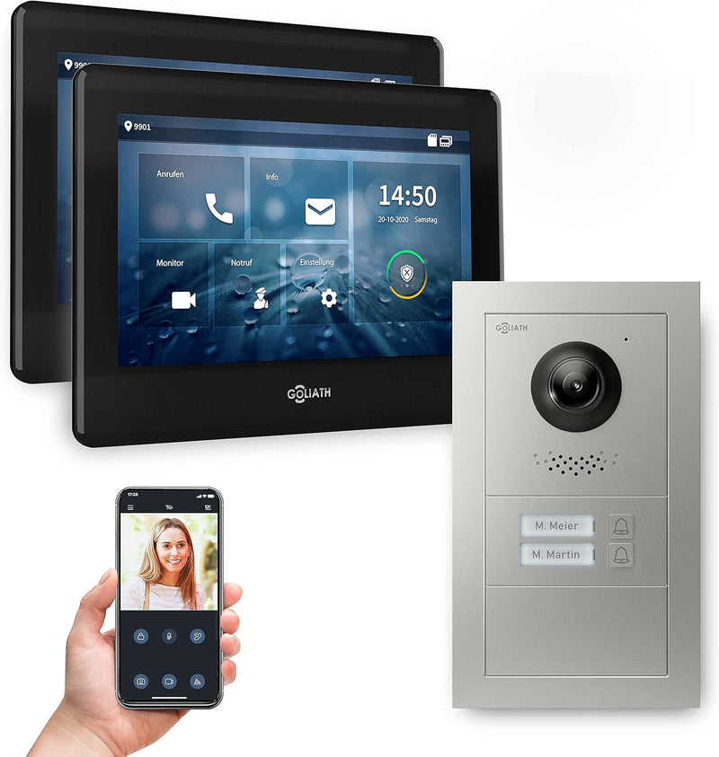 Goliath Hybrid | 2-Draht Bus | Full-HD Video Türsprechanlage | App | 2-Fam | 2 x Full-Touchscreen 7"