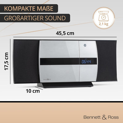 Bennett & Ross Ålesund Vertikal Stereoanlage - HiFi Microanlage mit CD-Player, MP3, UKW-Funktion, US