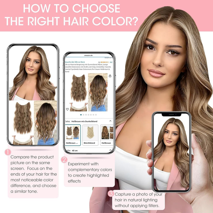 Silk-co Haarverlängerung mit Gummiband, Einstellbar Secrets Haarteil Synthetik, Extensions mit Schnu