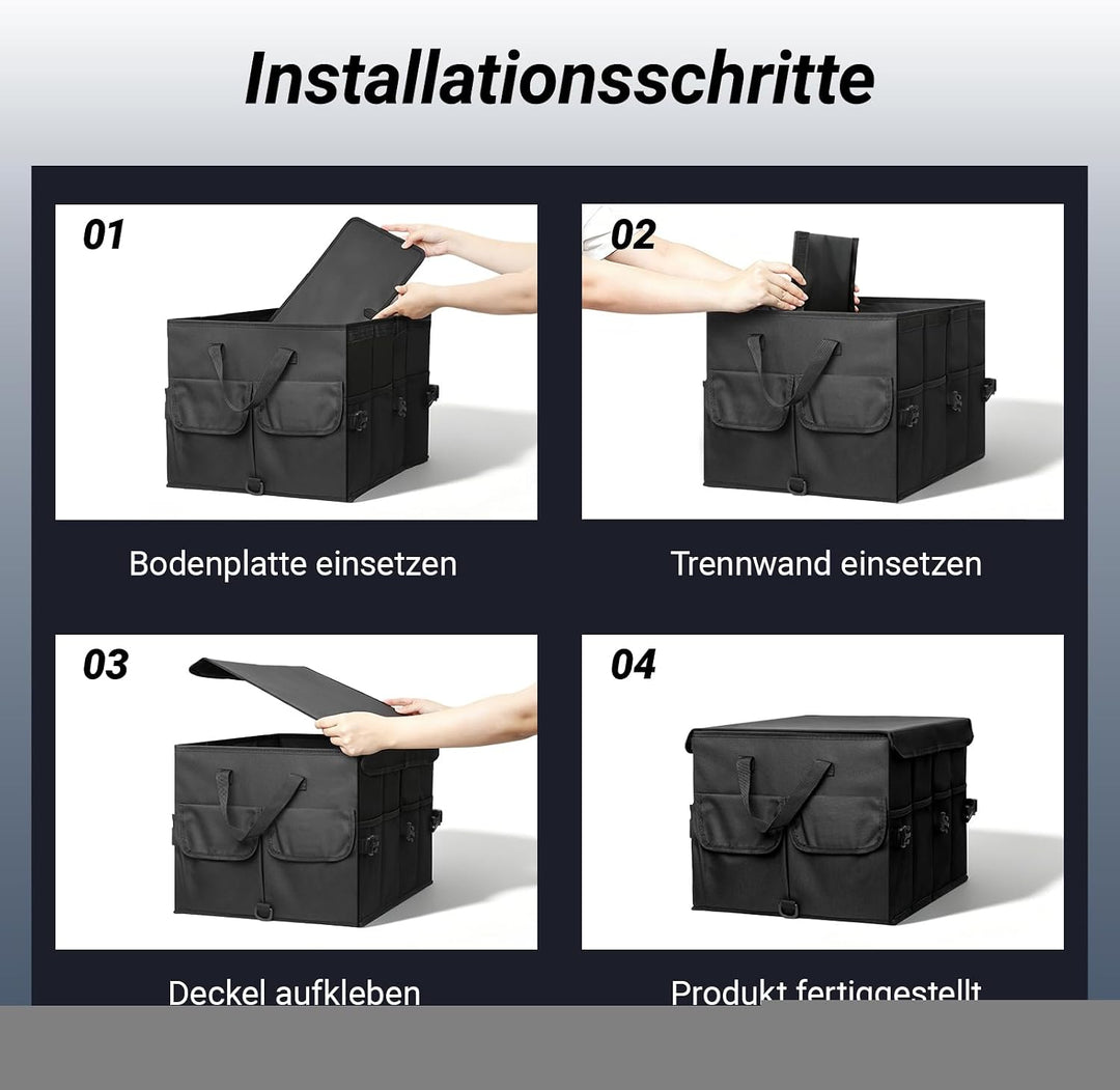 Kofferraum Organizer mit Deckel, Kofferraumtasche Faltbar & Rutschfest, Auto Aufbewahrungsbox Stabil
