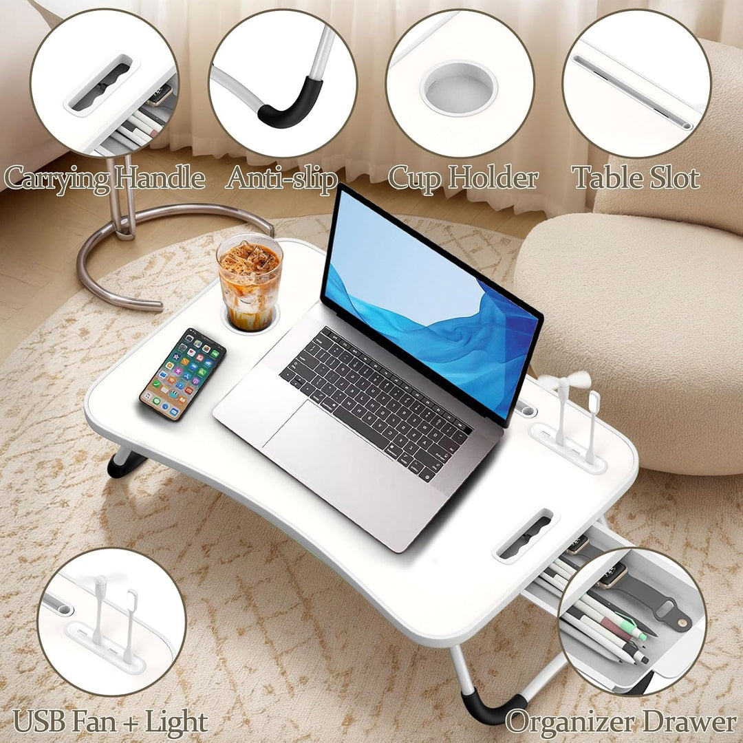Huracan Laptoptisch für Bett, Laptop Ständer Betttisch Klappbarer, Tragbares Lapdesk mit Schublade,