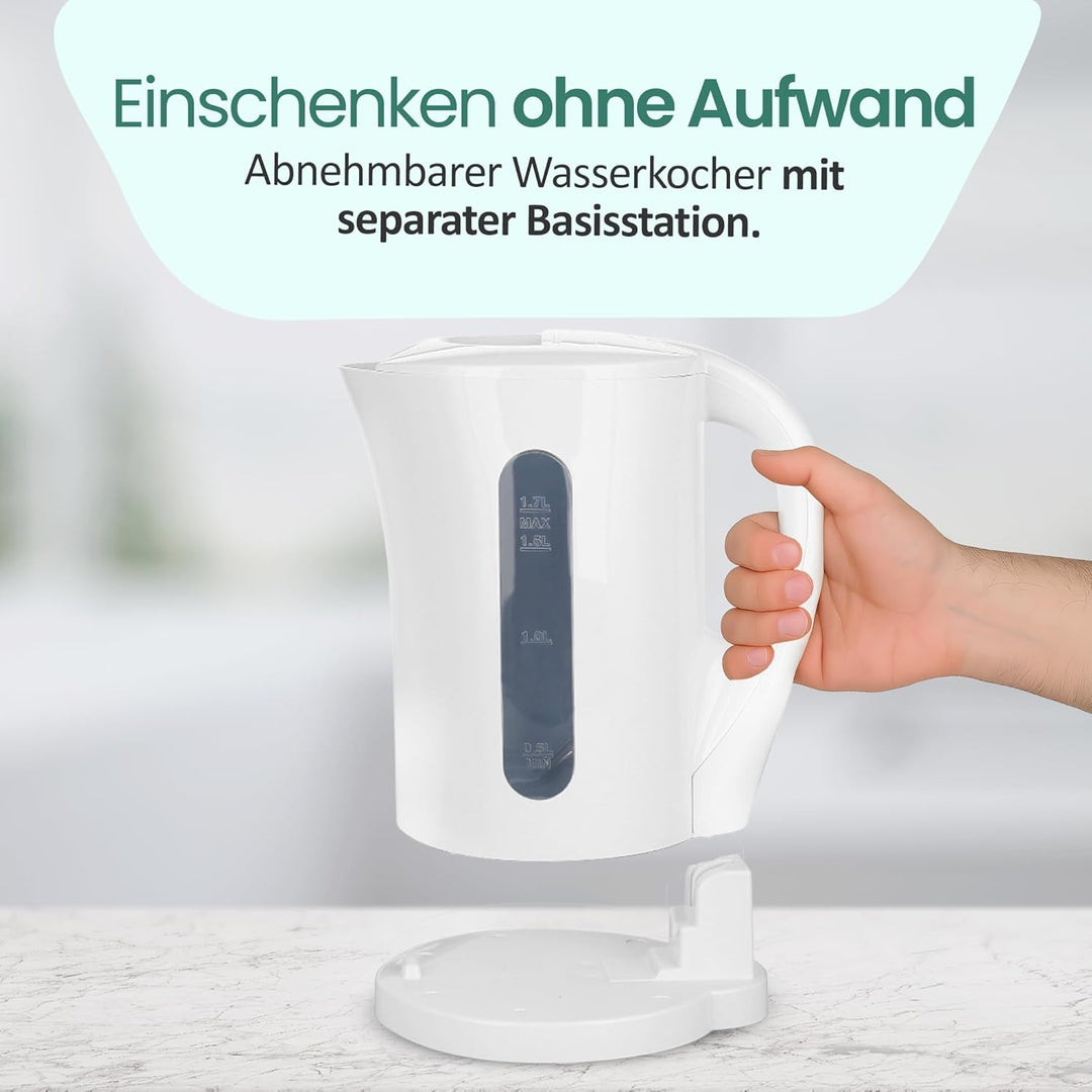 Emerio Wasserkocher BASIC | Kunststoff BPA frei | 1.7L Volumen mit beleuchtetem Ein-/Aus-Schalter |