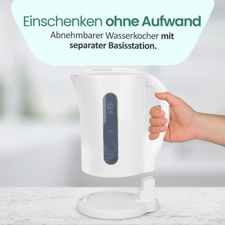 Emerio Wasserkocher BASIC | Kunststoff BPA frei | 1.7L Volumen mit beleuchtetem Ein-/Aus-Schalter |