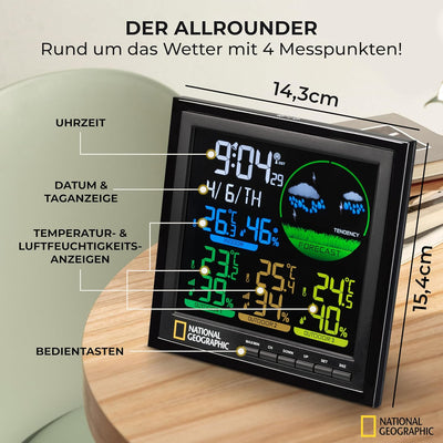 National Geographic Wetterstation Funk mit Aussensensor VA Farb-Wetterstation mit 4 Messbereichen fü