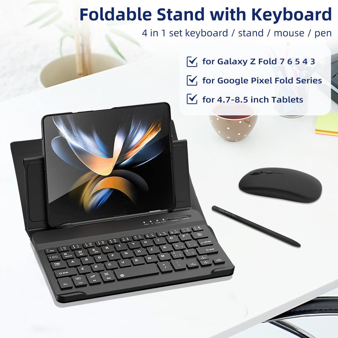 4 in 1 Tastatur, Ständer und Maus Set für Samsung Galaxy Z Fold 7 6 5 4, Tragbare Bluetooth-Tastatur