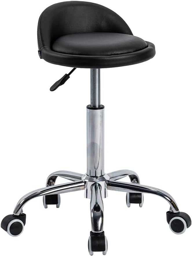 Mingone 360 °Drehung PU-Leder Höhenverstellbar Bürohocker mit Rollen mit Rückenlehne Drehstuhl Arbei