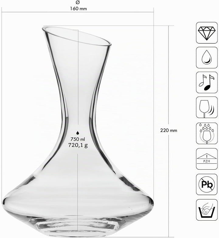 KROSNO Dekanter Weinkaraffe | 750 ML | Handgefertigt | Perfekt für Zuhause, Restaurants, Partys und