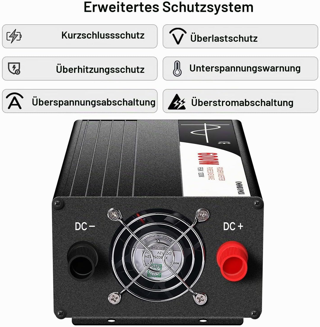 wechselrichter 12v auf 230v Reiner Sinus 600w 50HZ Spannungswandler mit Fernbedienung & Doppel-Digit