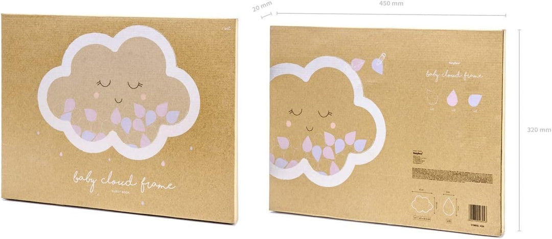 Unbekannt Gäste-Buch Holz-Rahmen mit 30 Wolken aus Holz als Gästebuch zur Taufe, Baby-Shower-Party K