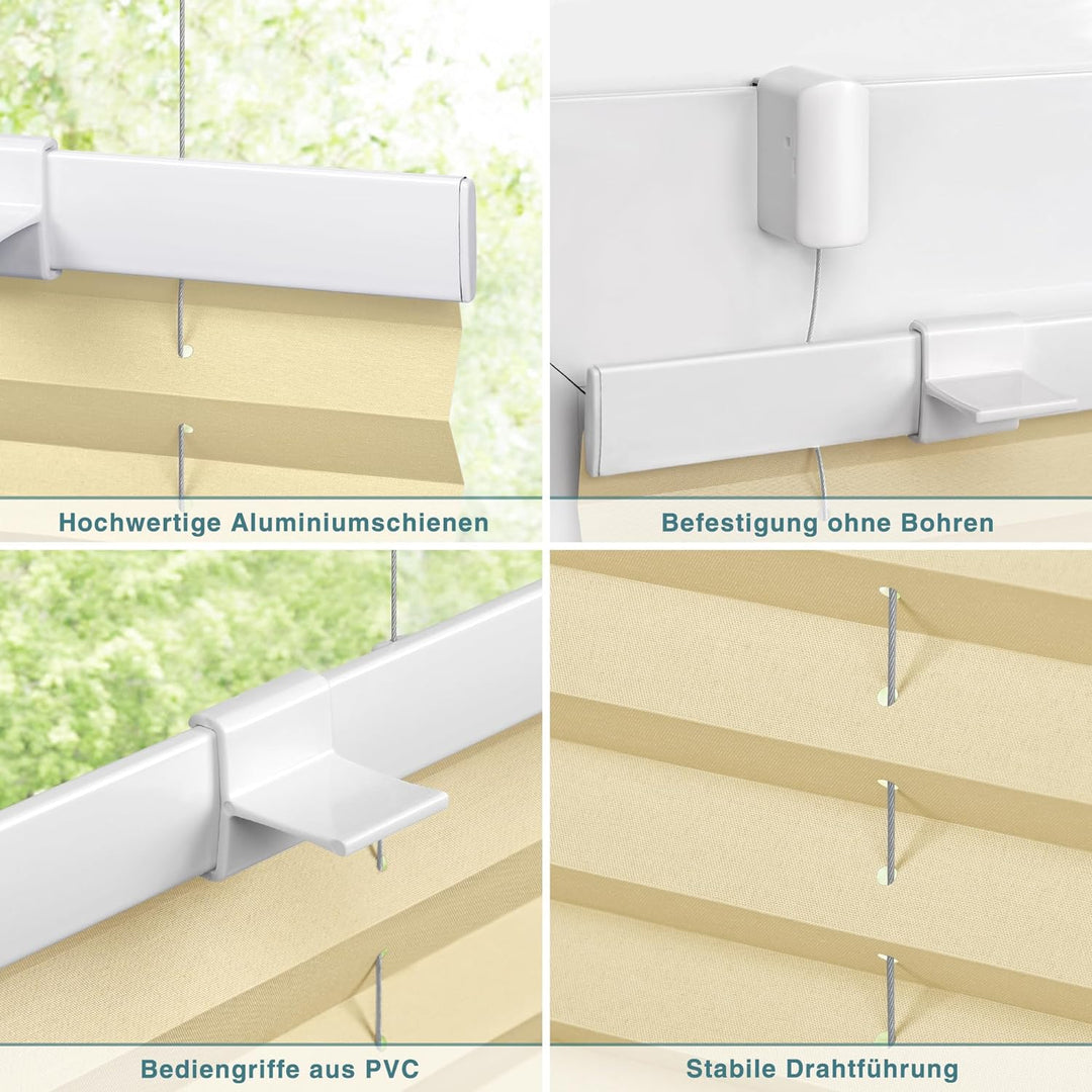 Victoria M. Easyfix Plissee Faltrollo ohne Bohren Plisseeanlage Klemmfix mit Klemmträger für Fenster