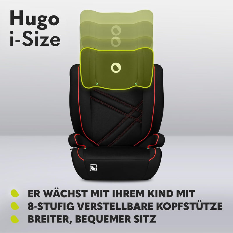 LIONELO HUGO I-SIZE Kinderautositz, Gruppe 2 3, von 100–150 cm, ISOFIX-Installation, verstellbare Ko