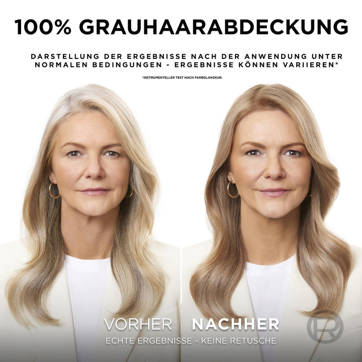 L'Oréal Paris Permanente Haarfarbe, 100% Grauhaarabdeckung, Haarfärbeset mit Coloration, Shampoo und