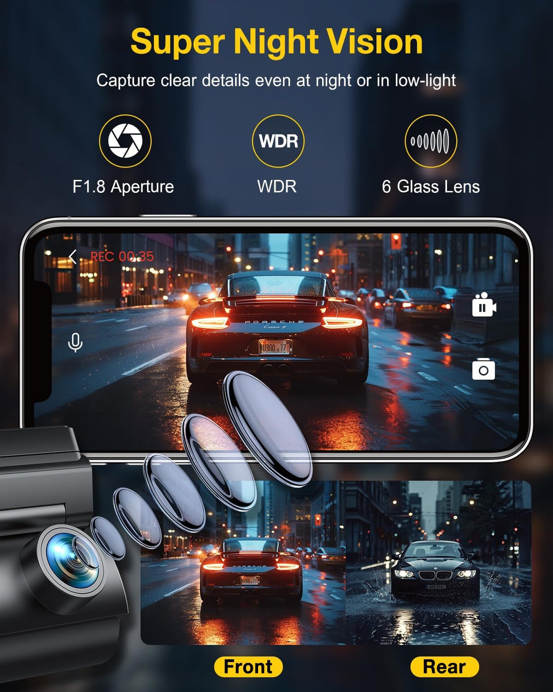 GKU 4K Dashcam Auto Vorne Hinten, 5GHz WiFi GPS, Dual Dash Cam, 1.5” IPS Mini Auto Kamera mit 64GB S