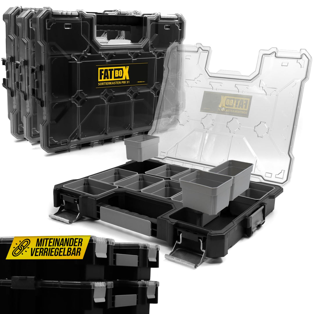 Fatbox XXL Organizer Sortierkasten Sortimentskasten Kleinteilemagazin Aufbewahrungsbox Koffer (Schwa
