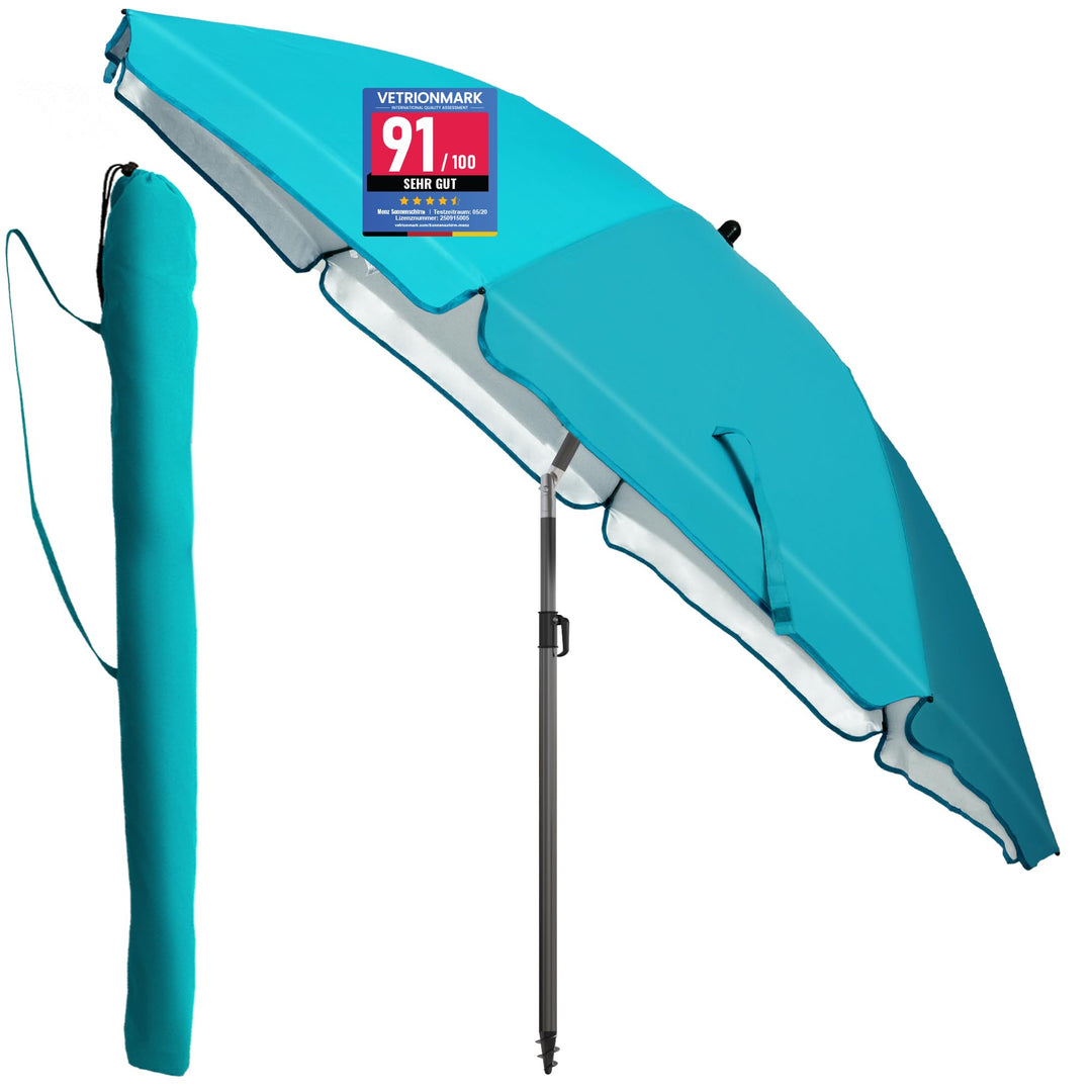 4smile Sonnenschirm Strand SunnyJoy, Türkis - UPF 50+ Strandschirm Ø 200 cm, sicherer Sonnenschutz S