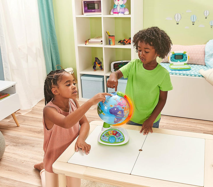 VTech Interaktiver Junior-Globus – Leuchtender Kinderglobus mit 48 Touch-Punkten, 3 Spielmodi und Mu